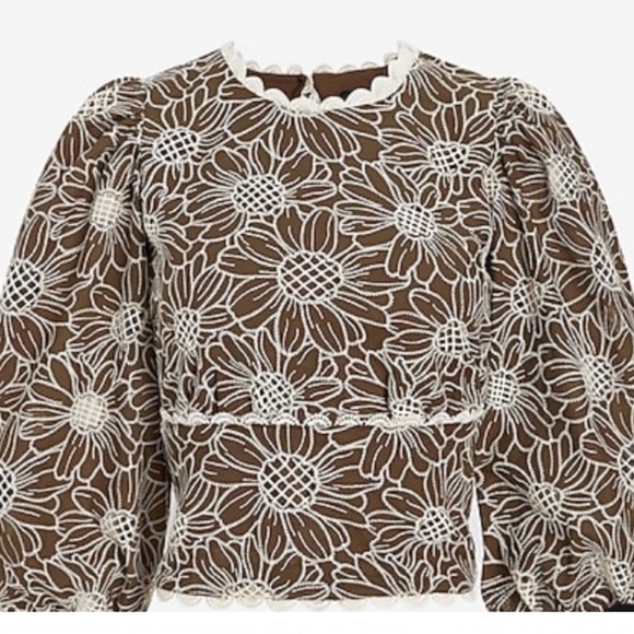 Express Open Back Embroidered Eyelet top brown olive green - Picture 3 of 9